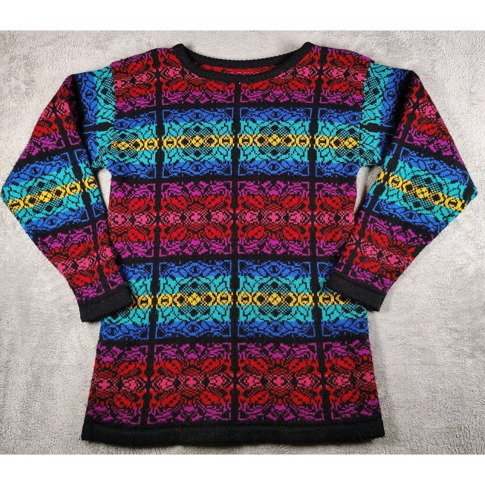 Vtg 80s Sweater‎ Womens S/M Colorful Stripe Retro Grannycore Knit Unbranded
